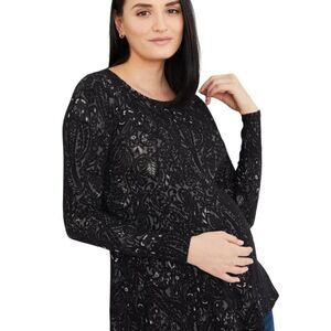 A Pea in the Pod Textured Paisley Peplum Maternity Tunic Top Black Size S NWT